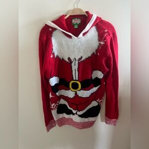 Santa Party Sweater with Hoodie Red‎ Size Medium Uglyy Sweater Festive Party